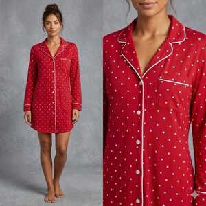 Charter Club Sleepshirt Red Polka Dot Long Sleeve Button Front Nightshirt XXL